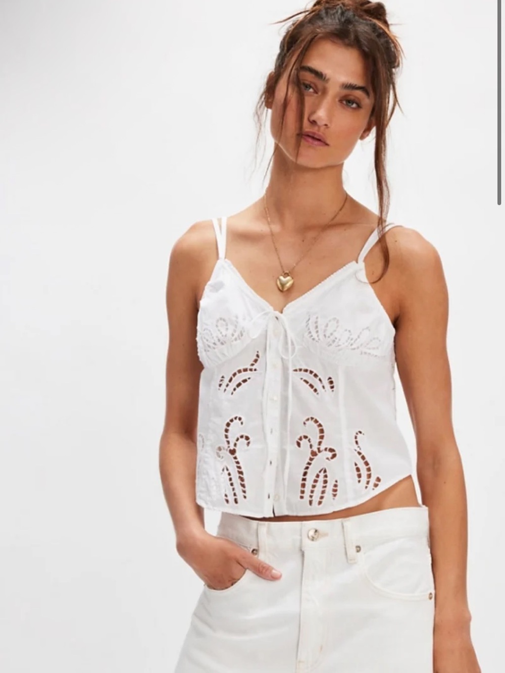 Free People Sweet Sammi Eyelet Button-Front Top